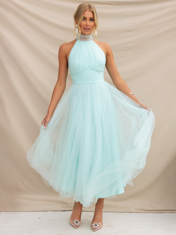 Blue Zone Planet | Desiree's Halter Neck Mesh Turtleneck Party Dress BLUE ZONE PLANET