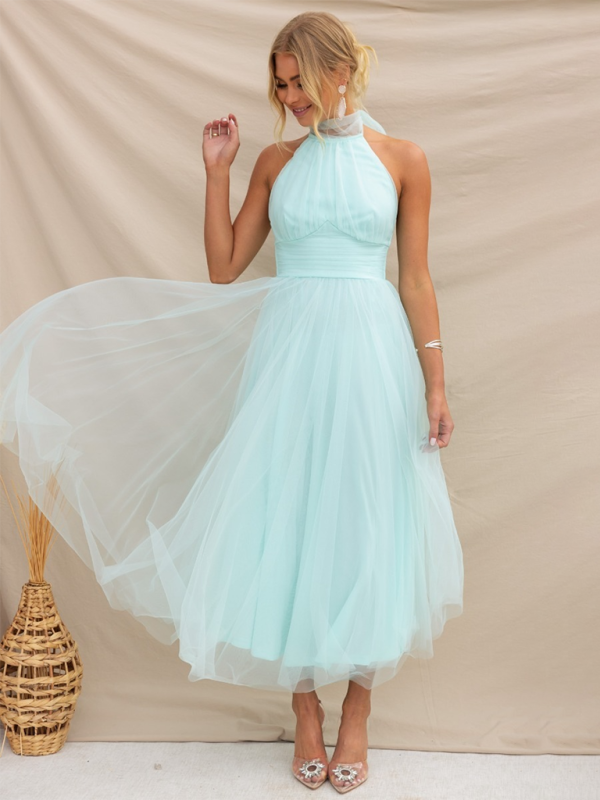 Blue Zone Planet | Desiree's Halter Neck Mesh Turtleneck Party Dress BLUE ZONE PLANET