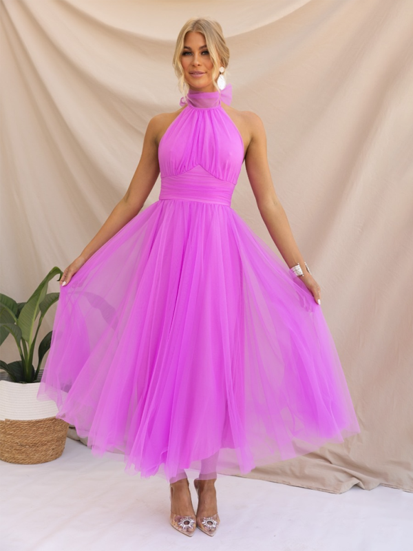 Blue Zone Planet | Desiree's Halter Neck Mesh Turtleneck Party Dress BLUE ZONE PLANET