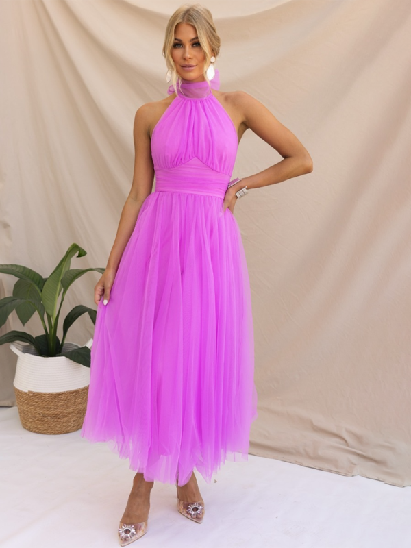 Blue Zone Planet | Desiree's Halter Neck Mesh Turtleneck Party Dress BLUE ZONE PLANET