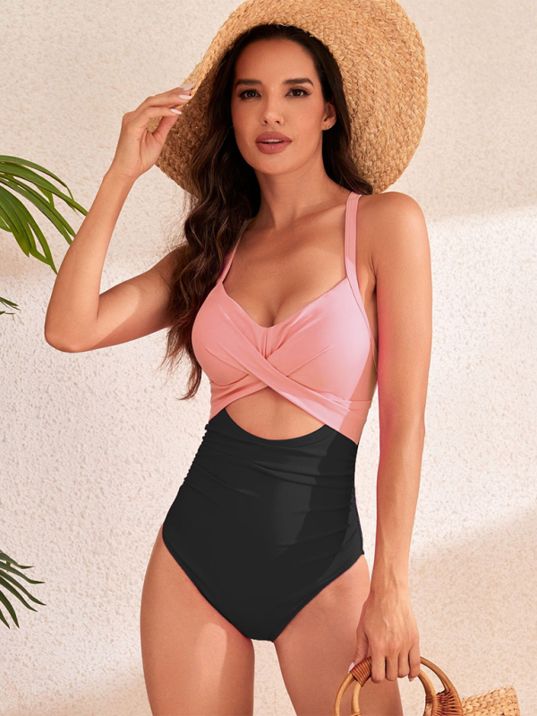 Blue Zone Planet | hollow solid color high waist one-piece swimsuit BLUE ZONE PLANET