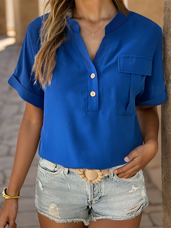 Blue Zone Planet | Women's short sleeve solid color v-neck shirt BLUE ZONE PLANET