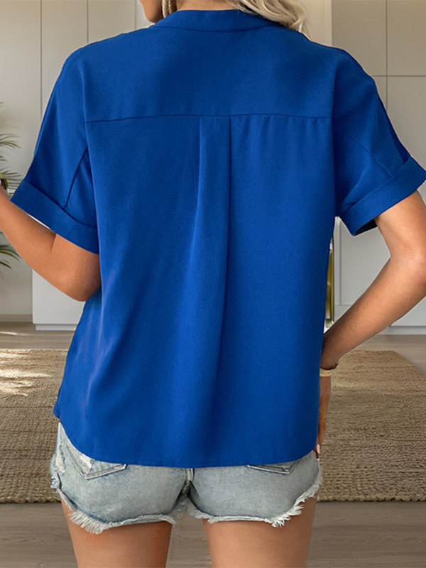 Blue Zone Planet | Women's short sleeve solid color v-neck shirt BLUE ZONE PLANET