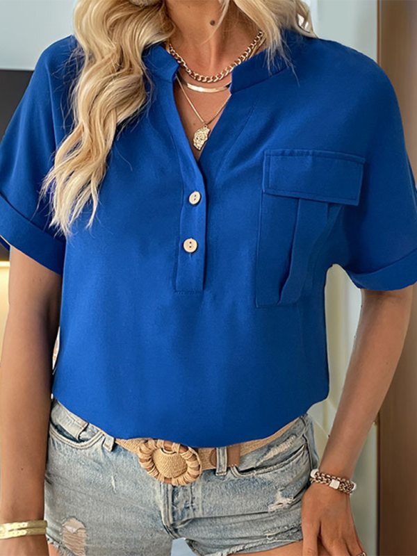 Blue Zone Planet | Women's short sleeve solid color v-neck shirt BLUE ZONE PLANET