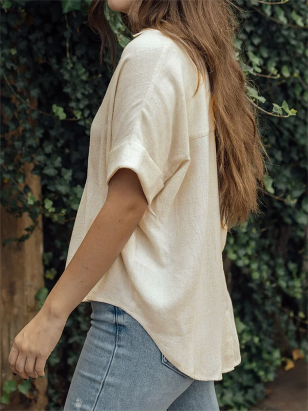Blue Zone Planet | Women's solid color casual comfortable cotton and linen shirt BLUE ZONE PLANET