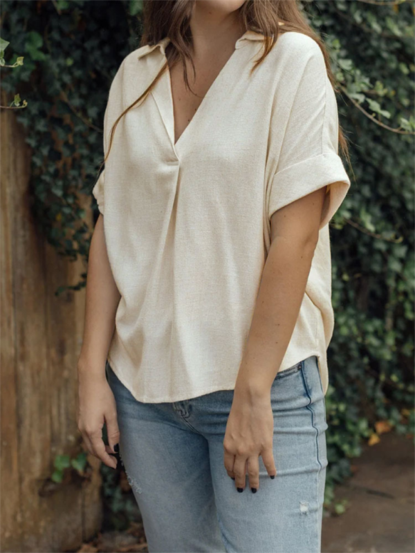 Blue Zone Planet | Women's solid color casual comfortable cotton and linen shirt BLUE ZONE PLANET