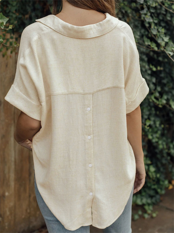 Blue Zone Planet | Women's solid color casual comfortable cotton and linen shirt BLUE ZONE PLANET