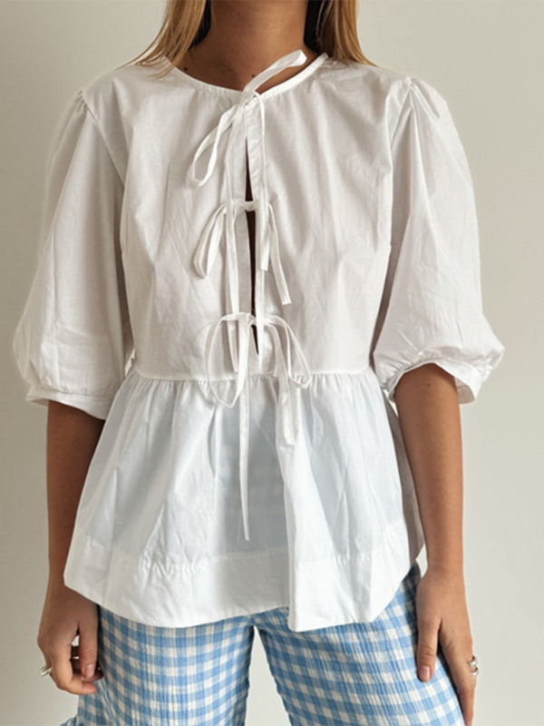 Blue Zone Planet | striped lace-up shirt tops BLUE ZONE PLANET