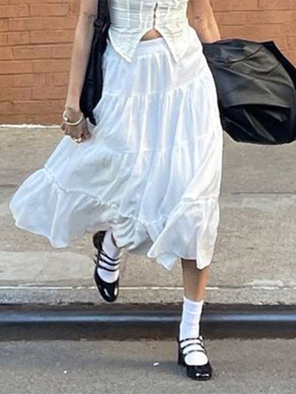Blue Zone Planet | Literary retro gentle white splicing bohemian skirt BLUE ZONE PLANET