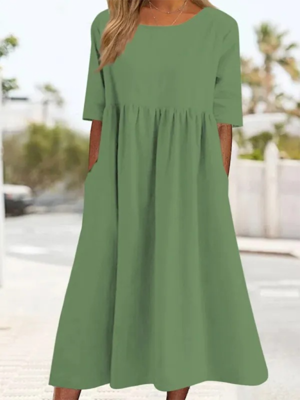 Blue Zone Planet | round neck 5-quarter sleeves large size loose long solid color dress BLUE ZONE PLANET