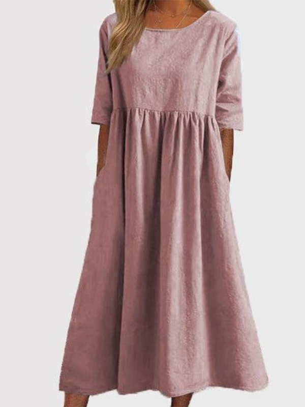 Blue Zone Planet | round neck 5-quarter sleeves large size loose long solid color dress BLUE ZONE PLANET