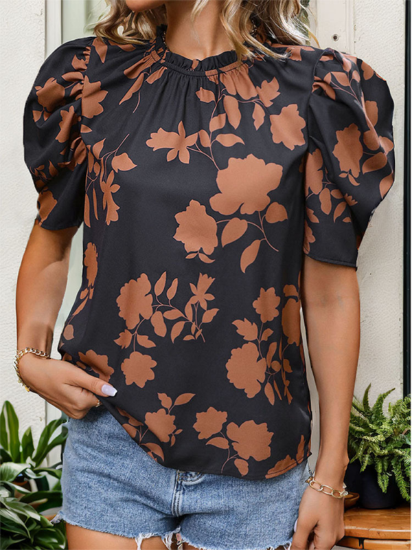 Blue Zone Planet | New printed round neck, horseshoe sleeves and elegant shirt BLUE ZONE PLANET