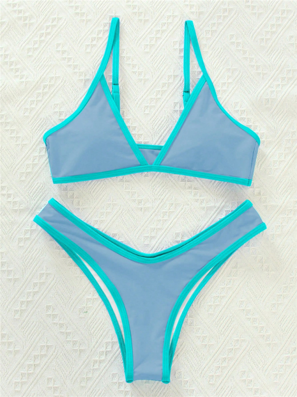 Blue Zone Planet | Women's Solid Color Bikini Sexy Sports Contrast Color Bikini BLUE ZONE PLANET