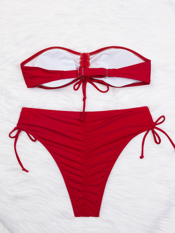 Blue Zone Planet | Solid color triangle bikini sexy tube top drawstring strap bikini BLUE ZONE PLANET