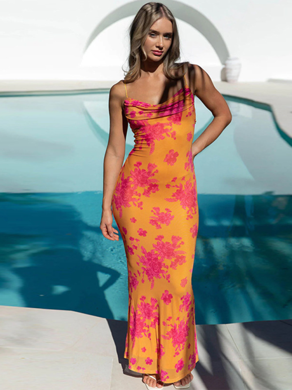 Blue Zone Planet | Bella's backless spaghetti strap slim floral print maxi dress BLUE ZONE PLANET