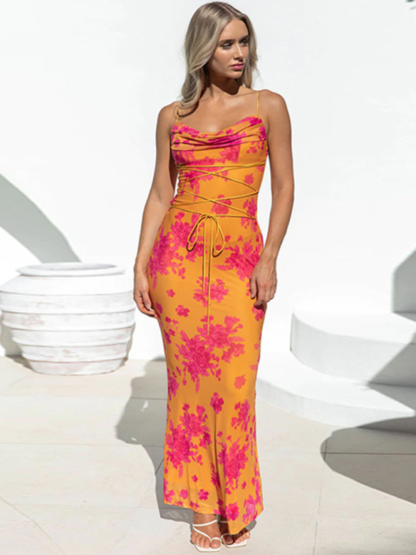 Blue Zone Planet | Bella's backless spaghetti strap slim floral print maxi dress BLUE ZONE PLANET