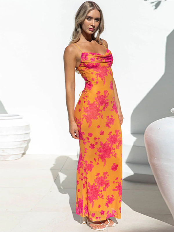 Blue Zone Planet | Bella's backless spaghetti strap slim floral print maxi dress BLUE ZONE PLANET