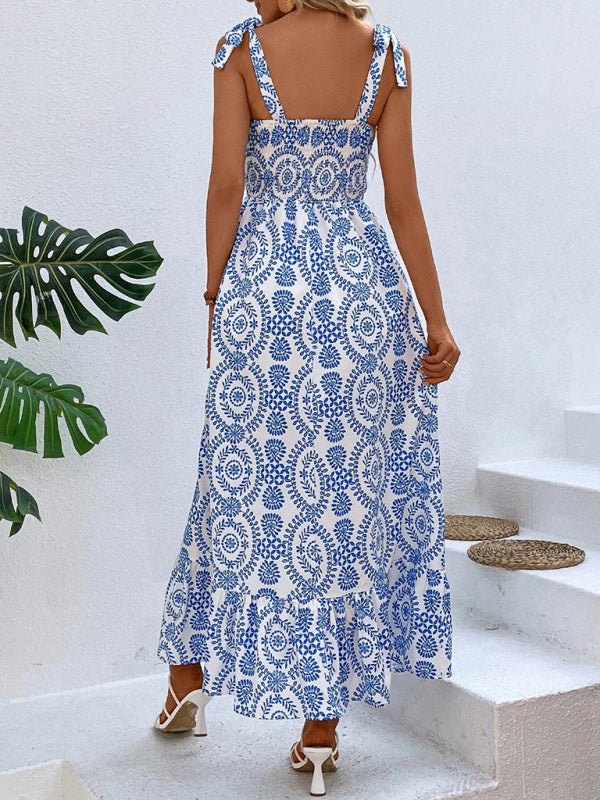 Blue Zone Planet | Women's new summer able strap printed sleeveless slit long dress BLUE ZONE PLANET
