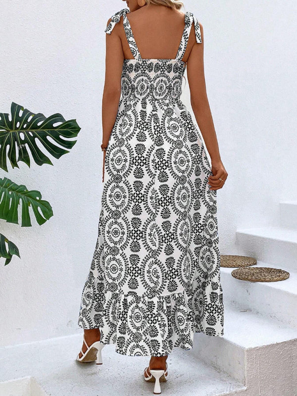 Blue Zone Planet | Women's new summer able strap printed sleeveless slit long dress BLUE ZONE PLANET