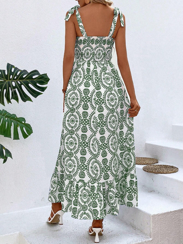 Blue Zone Planet | Women's new summer able strap printed sleeveless slit long dress BLUE ZONE PLANET