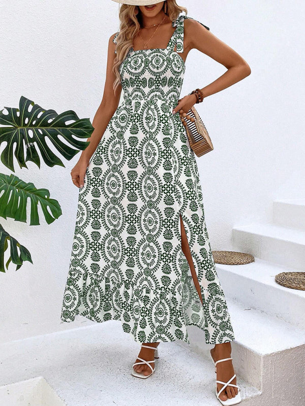 Blue Zone Planet | Women's new summer able strap printed sleeveless slit long dress BLUE ZONE PLANET
