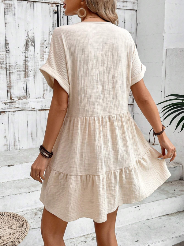 Blue Zone Planet | New solid color V-neck loose pleated dress BLUE ZONE PLANET