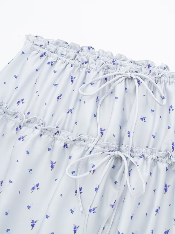 Blue Zone Planet | Desiree's layered decorative flower print top and skirt set BLUE ZONE PLANET