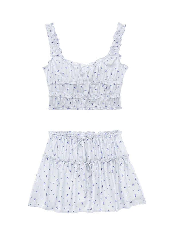 Blue Zone Planet | Desiree's layered decorative flower print top and skirt set BLUE ZONE PLANET