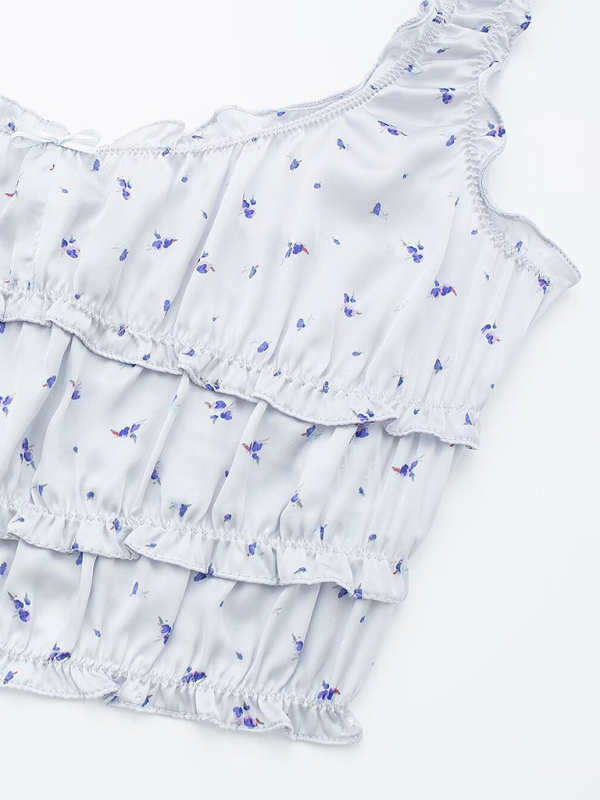 Blue Zone Planet | Desiree's layered decorative flower print top and skirt set BLUE ZONE PLANET