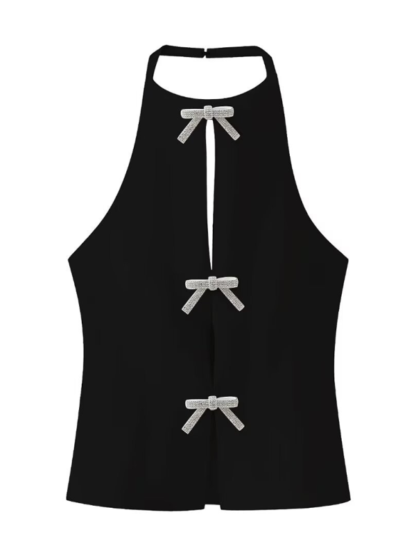 Blue Zone Planet | able Bow Decorated Halter Neck Vest Top BLUE ZONE PLANET