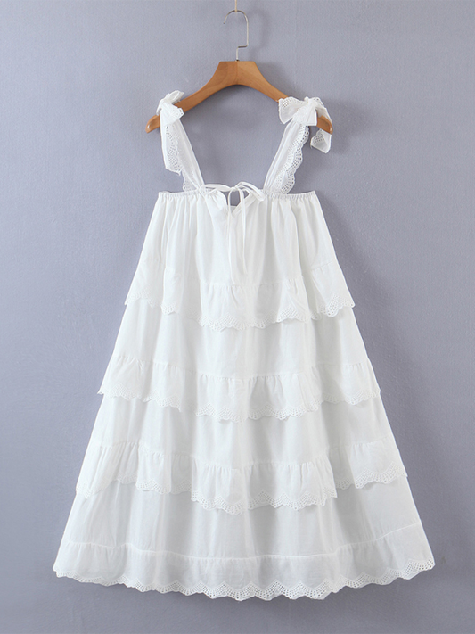Blue Zone Planet |  multi-layer lace splicing cake skirt elegant short spaghetti strap dress BLUE ZONE PLANET
