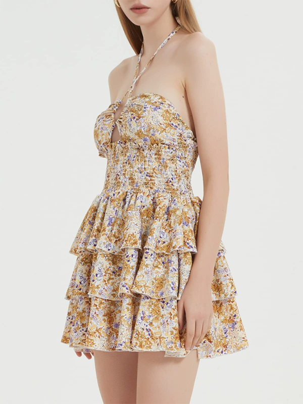 Blue Zone Planet | printed floral halterneck waist-length short one-piece tutu skirt BLUE ZONE PLANET