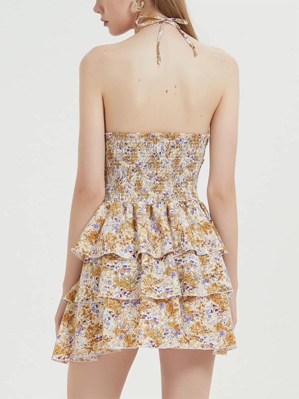 Blue Zone Planet | printed floral halterneck waist-length short one-piece tutu skirt BLUE ZONE PLANET