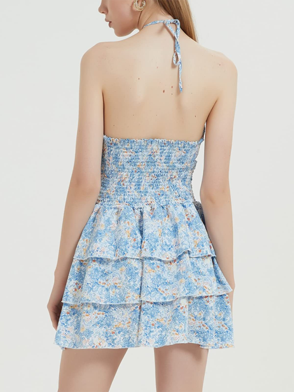 Blue Zone Planet | printed floral halterneck waist-length short one-piece tutu skirt BLUE ZONE PLANET