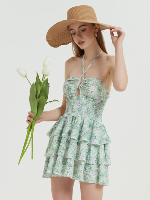 Blue Zone Planet | printed floral halterneck waist-length short one-piece tutu skirt BLUE ZONE PLANET