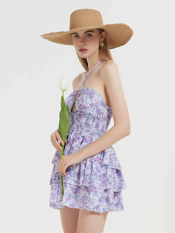 Blue Zone Planet | printed floral halterneck waist-length short one-piece tutu skirt BLUE ZONE PLANET
