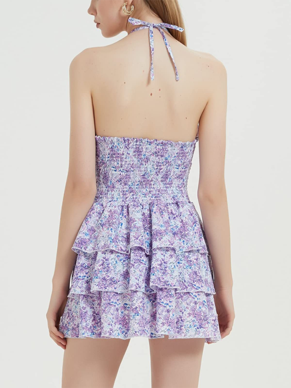 Blue Zone Planet | printed floral halterneck waist-length short one-piece tutu skirt BLUE ZONE PLANET