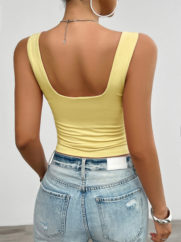 Blue Zone Planet | Solid color slim fit twist halter top BLUE ZONE PLANET