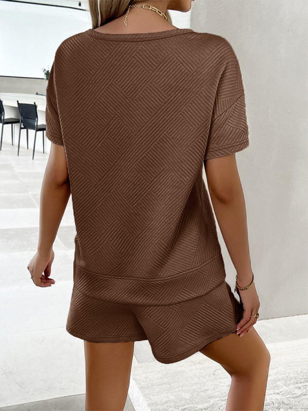 Blue Zone Planet | Summer solid color knitted crew neck top and shorts two-piece set BLUE ZONE PLANET