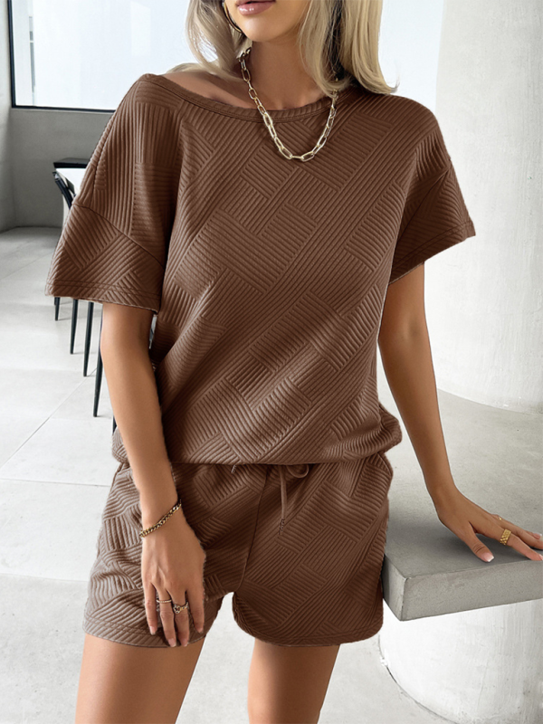 Blue Zone Planet | Summer solid color knitted crew neck top and shorts two-piece set BLUE ZONE PLANET
