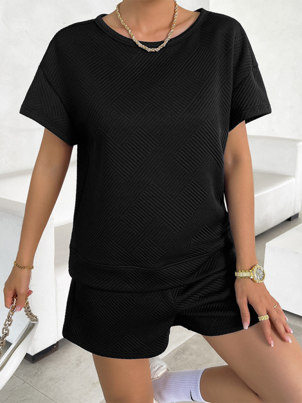 Blue Zone Planet | Summer solid color knitted crew neck top and shorts two-piece set BLUE ZONE PLANET