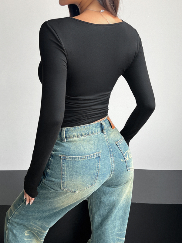 Blue Zone Planet | square neck long sleeve pullover tight top BLUE ZONE PLANET