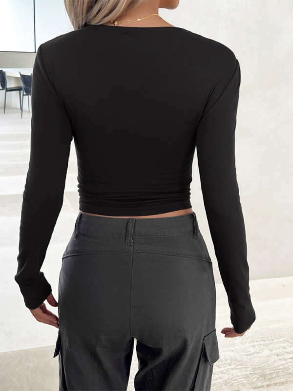 Blue Zone Planet | round neck solid color slim long sleeve top BLUE ZONE PLANET