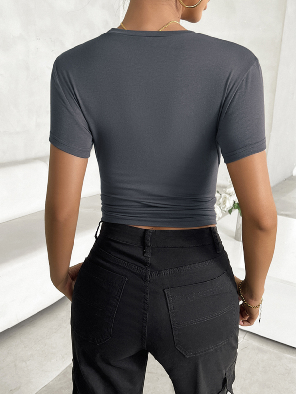 Blue Zone Planet | solid color top, waisted, short, slim fit, navel-baring T-shirt BLUE ZONE PLANET