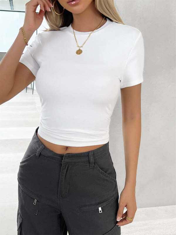 Blue Zone Planet | solid color top, waisted, short, slim fit, navel-baring T-shirt BLUE ZONE PLANET