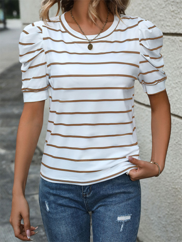 Blue Zone Planet | able Puff Sleeve Striped T-Shirt BLUE ZONE PLANET