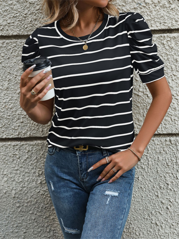 Blue Zone Planet | able Puff Sleeve Striped T-Shirt BLUE ZONE PLANET