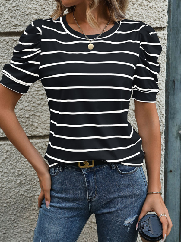 Blue Zone Planet | able Puff Sleeve Striped T-Shirt BLUE ZONE PLANET