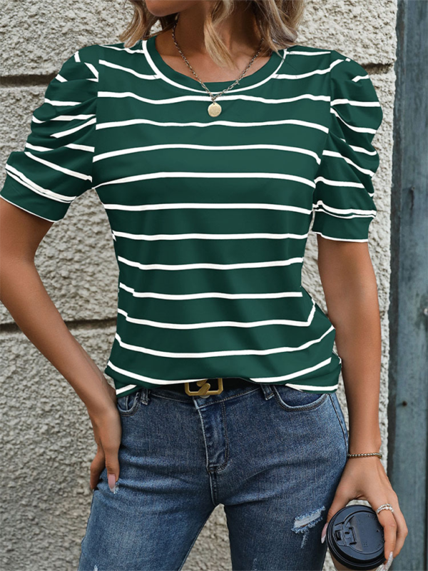 Blue Zone Planet | able Puff Sleeve Striped T-Shirt BLUE ZONE PLANET