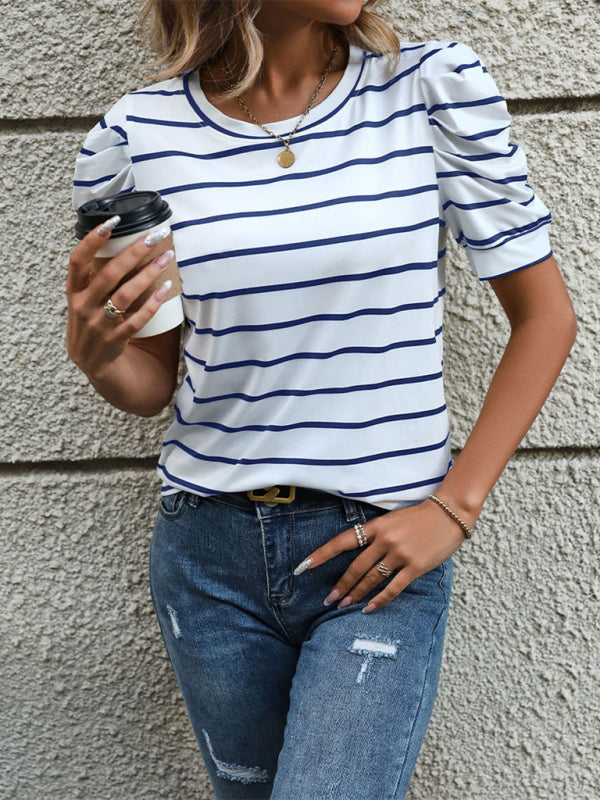 Blue Zone Planet | able Puff Sleeve Striped T-Shirt BLUE ZONE PLANET